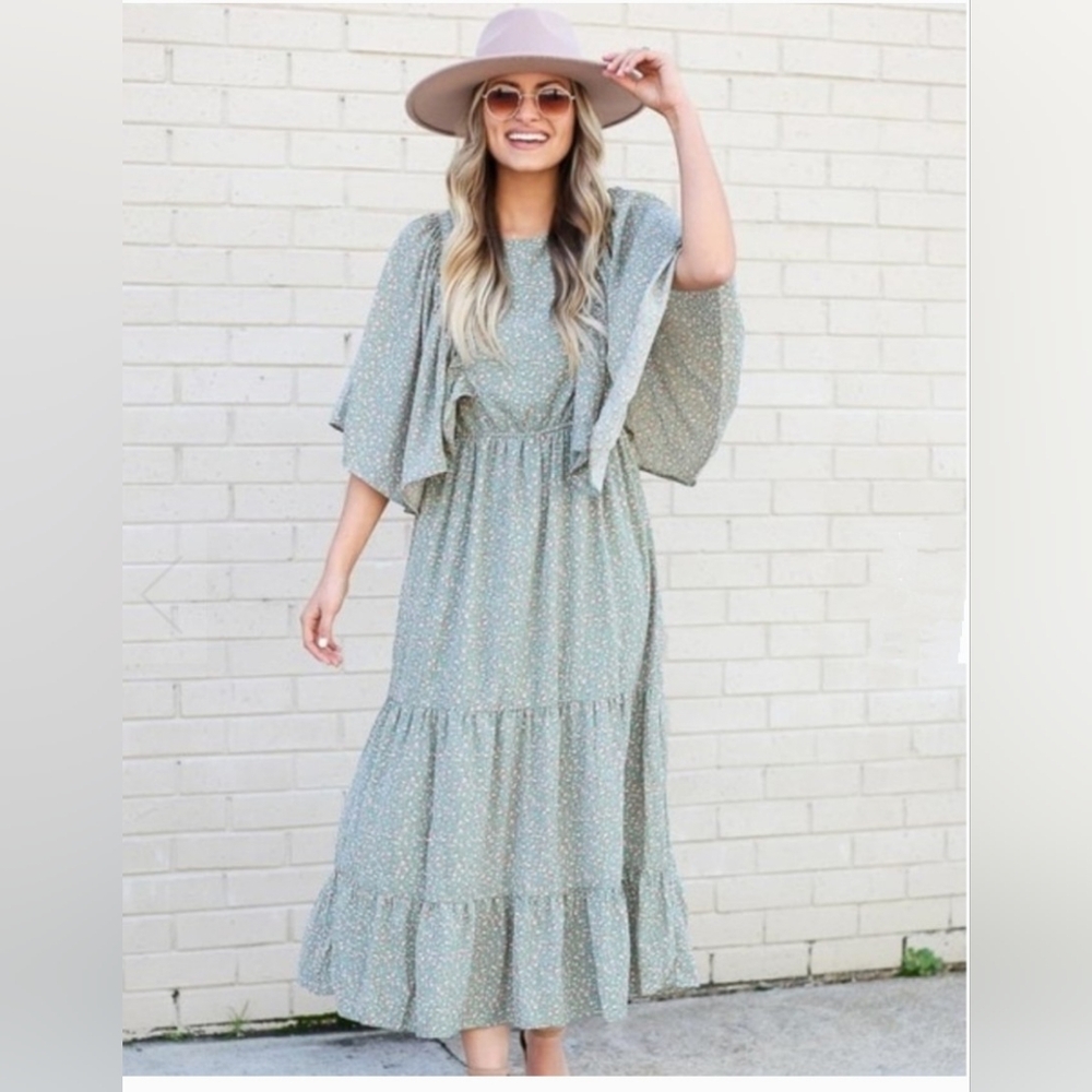 Megan Flutter Sleeve Tiered Dress